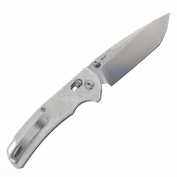 Reate Horizon-X Folding Knife White Glass FatCarbon Handle Nitro-X7 Tanto Plain Edge Stonewash Finish