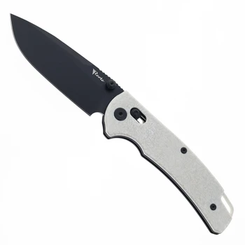 Reate Horizon-X Folding Knife White Glass FatCarbon Handle Nitro-X7 Drop Point Plain Edge Black PVD Finish