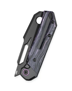 Bestech Nyrrdreki Folding Knife Black/Purple Side Cut G10/Black PVD Titanium Handle M390 Cleaver Plain Edge Black PVD Finish BT2607B