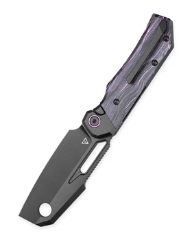 Bestech Nyrrdreki Folding Knife Black/Purple Side Cut G10/Black PVD Titanium Handle M390 Cleaver Plain Edge Black PVD Finish BT2607B