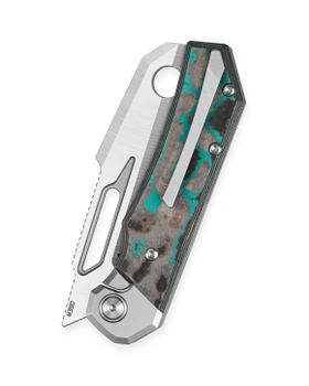 Bestech Nyrrdreki Folding Knife Shipwreck Camo Carbon Titanium Handle M390 Cleaver Plain Edge Machine Satin Finish BT2607C