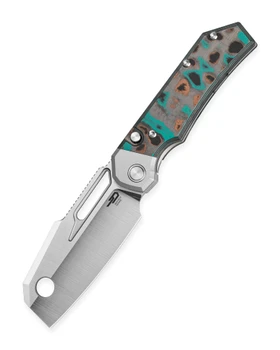 Bestech Nyrrdreki Folding Knife Shipwreck Camo Carbon Titanium Handle M390 Cleaver Plain Edge Machine Satin Finish BT2607C