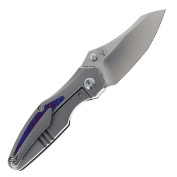 (Scratches) Open Box/Returned Kansept Baba Yaga Folding Knife Beadblast Titanium/Timascus Handle 20CV Plain Edge Satin Finish K1074A7