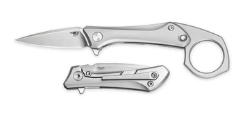 Bestech Duci Folding Knife Bead Blast Titanium Handle 20CV Spear Point Plain Edge Stonewash Finish BT2605A