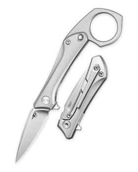 Bestech Duci Folding Knife Bead Blast Titanium Handle 20CV Spear Point Plain Edge Stonewash Finish BT2605A