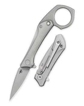 Bestech Duci Folding Knife Dark Bead Blast Stonewash Titanium Handle 20CV Plain Edge BT2605B