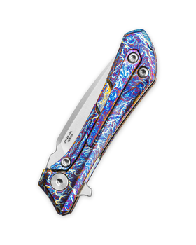 Bestech Duci Folding Knife Flamed Titanium Handle 20CV Plain Edge Satin Finish BT2605D