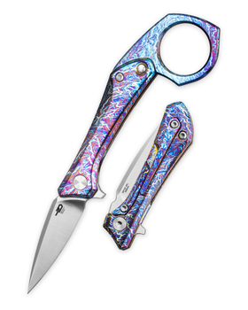 Bestech Duci Folding Knife Flamed Titanium Handle 20CV Plain Edge Satin Finish BT2605D