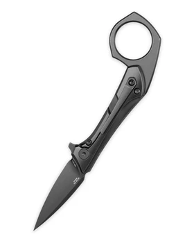 Bestech Duci Folding Knife Black Marble Carbon Fiber/Black Stonewash Titanium Handle 20CV Plain Edge Black PVD Finish BT2605F