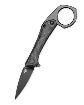 Bestech Duci Folding Knife Black Marble Carbon Fiber/Black Stonewash Titanium Handle 20CV Plain Edge Black PVD Finish BT2605F