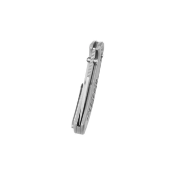KB Trillium Folding Knife Grey Ti Handle M390 Drop Point Plain Edg Belt Satin Finish KB326A