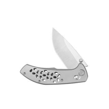 KB Trillium Folding Knife Grey Ti Handle M390 Drop Point Plain Edg Belt Satin Finish KB326A