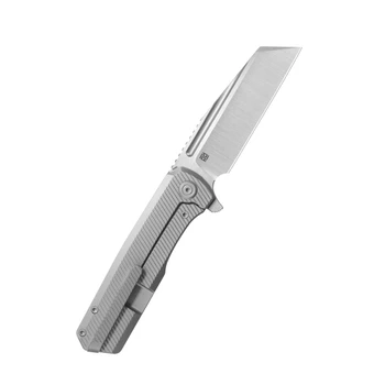 KB Nexus Folding Knife Grey Titanium Handle M390 Plain Edge Belt Satin Finish KB442A