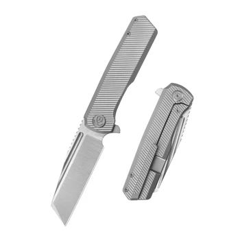 KB Nexus Folding Knife Grey Titanium Handle M390 Plain Edge Belt Satin Finish KB442A