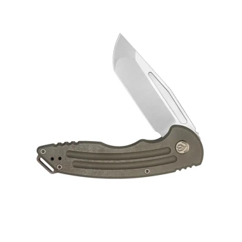 KB Husky Tactical Flipper Folding Knife Bronze Ano Titanium Handle 20CV Plain Edge Belt Satin Finish KB476C