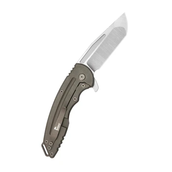 KB Husky Tactical Flipper Folding Knife Bronze Ano Titanium Handle 20CV Plain Edge Belt Satin Finish KB476C