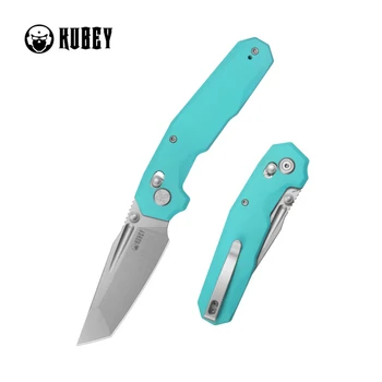 Kubey Carve Folding Knife Bright Blue G10 Handle 14C28N Plain Edge Beadblast Finish KU237G
