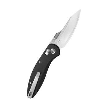 Kubey Minor Folding Knife Black G10 Handle San Mai M2 Plain Edge Satin Finish KU422A