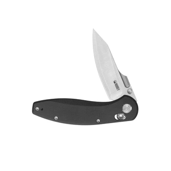 Kubey Minor Folding Knife Black G10 Handle San Mai M2 Plain Edge Satin Finish KU422A
