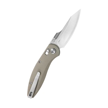 Kubey Minor Folding Knife Tan G10 Handle San Mai M2 Plain Edge Satin Finish KU422B
