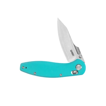 Kubey Minor Folding Knife Bright Blue G10 Handle San Mai M2 Plain Edge Satin Finish KU422C