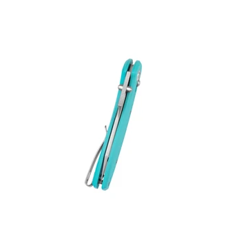 Kubey Minor Folding Knife Bright Blue G10 Handle San Mai M2 Plain Edge Satin Finish KU422C