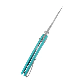 Kubey Minor Folding Knife Bright Blue G10 Handle San Mai M2 Plain Edge Satin Finish KU422C