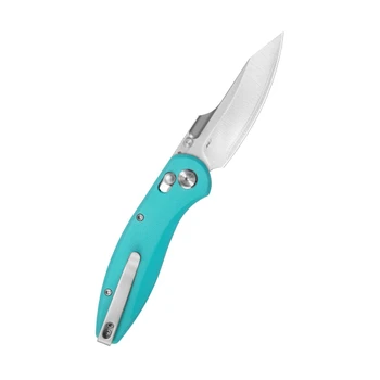 Kubey Minor Folding Knife Bright Blue G10 Handle San Mai M2 Plain Edge Satin Finish KU422C