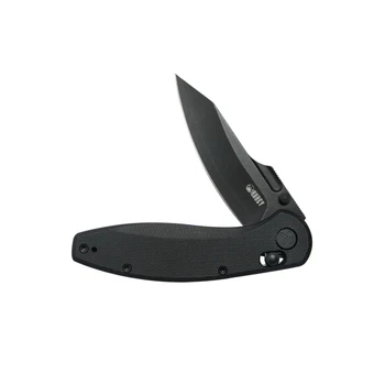 Kubey Minor Folding Knife Black G10 Handle San Mai M2 Plain Edge Blackwash Finish KU422D