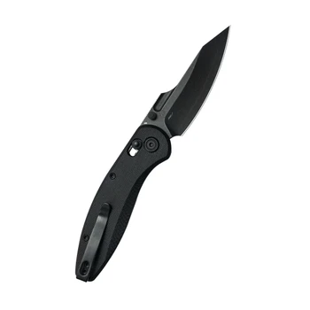 Kubey Minor Folding Knife Black G10 Handle San Mai M2 Plain Edge Blackwash Finish KU422D