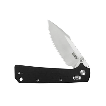 Kubey Vector Crossbar Lock Folding Knife Black G10 Handle D2 Drop Point Plain Edge Satin Finish KU506A