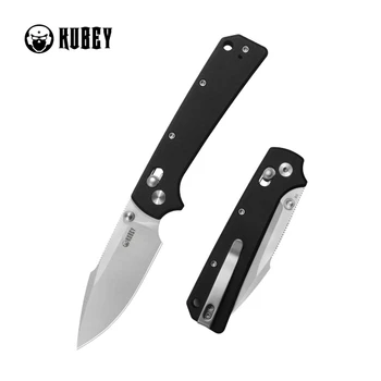 Kubey Vector Crossbar Lock Folding Knife Black G10 Handle D2 Drop Point Plain Edge Satin Finish KU506A