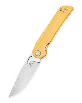 Bestechman Smuga Folding Knife Yellow G10 Handle AEB-L Plain Edge Machine Satin Finish BMK22B