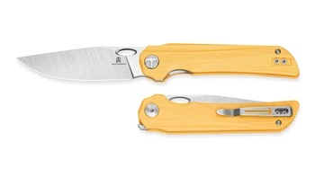 Bestechman Smuga Folding Knife Yellow G10 Handle AEB-L Plain Edge Machine Satin Finish BMK22B