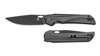 Bestechman Smuga Folding Knife Black G10 Handle AEB-L Plain Edge Black PVD Finish BMK22E