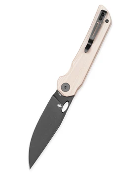 Bestechman Smuga Folding Knife Champagne G10 Handle AEB-L Plain Edge Black PVD Stonewash Finish BMK22F