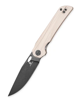 Bestechman Smuga Folding Knife Champagne G10 Handle AEB-L Plain Edge Black PVD Stonewash Finish BMK22F