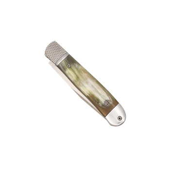 Cobratec Trapper Hidden Release Side Opening Automatic Knife Golden Horn Handle Satin D2 Blade CTTHRGDH
