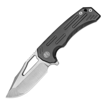M Miguron Folding Knife Dark Gray Titanium Handle Vanax Recurve Tanto Plain Edge Hand Ground Rubbed Satin Finish MGR626TGY