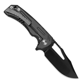 M Miguron Folding Knife Dark Gray Titanium Handle Vanax Recurve Tanto Plain Edge Black Hand Ground Rubbed Satin DLC Finish MGR626TDBK