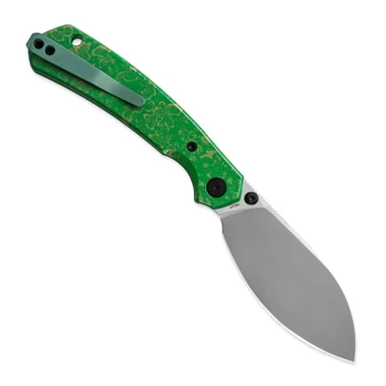 M Miguron Hovor Folding Knife Green Aluminum Handle 19C27 Shilin Cutter Plain Edge Pearlescent Stonewash Finish MGR828GN