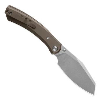 M Miguron Karok Folding Knife Brown Titanium Handle D2 Sheepsfoot Plain Edge Stonewash Finish MGR827TBR