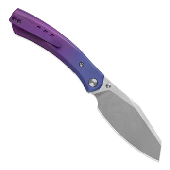 M Miguron Karok Folding Knife Blue/Purple Titanium Handle D2 Sheepsfoot Plain Edge Stonewash Finish MGR827TANO
