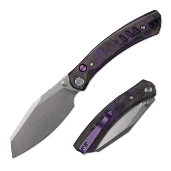 M Miguron Karok Folding Knife Purple Carbon Fiber Handle D2 Sheepsfoot Plain Edge Stonewash Finish MGR827CFPU