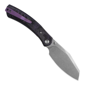 M Miguron Karok Folding Knife Purple Carbon Fiber Handle D2 Sheepsfoot Plain Edge Stonewash Finish MGR827CFPU