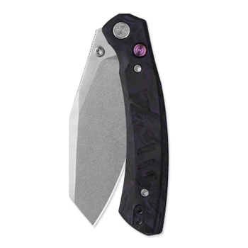 M Miguron Karok Folding Knife Purple Carbon Fiber Handle D2 Sheepsfoot Plain Edge Stonewash Finish MGR827CFPU