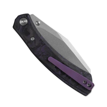 M Miguron Karok Folding Knife Purple Carbon Fiber Handle D2 Sheepsfoot Plain Edge Stonewash Finish MGR827CFPU