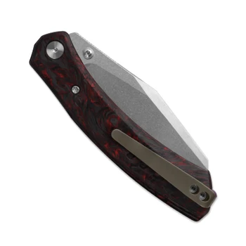 M Miguron Karok Folding Knife Red Carbon Fiber Handle D2 Sheepsfoot Plain Edge Stonewash Finish MGR827CFRD