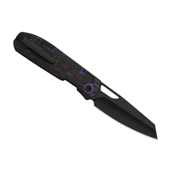 Kizer Mash Folding Knife FatCarbon Purple Haze Handle M390 Modified Sheepsfoot Plain Edge Matte DLC Ultra Finish Ki3699BSA2