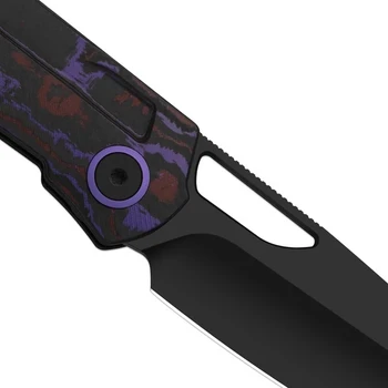 Kizer Mash Folding Knife FatCarbon Purple Haze Handle M390 Modified Sheepsfoot Plain Edge Matte DLC Ultra Finish Ki3699BSA2